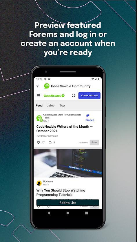 Android app preview - preview and login to Forems